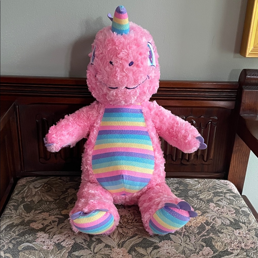 Rare Build-A-Bear Pink Plush Dinosaur Unicorn Toy with Rainbow Accents